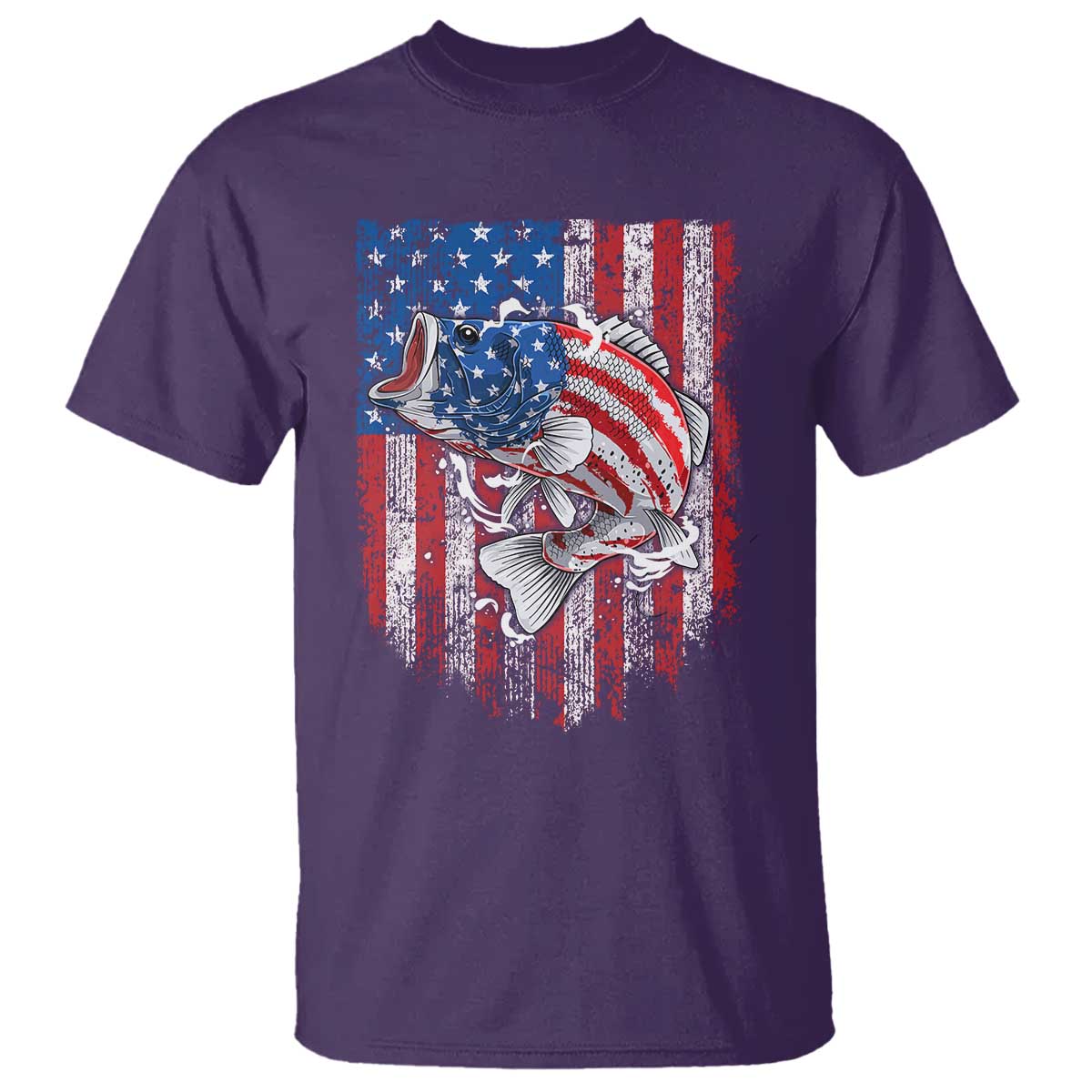 Funny Bass Fish Fishing Vintage American Flag Patriotic T Shirt TS11 Purple Print Your Wear