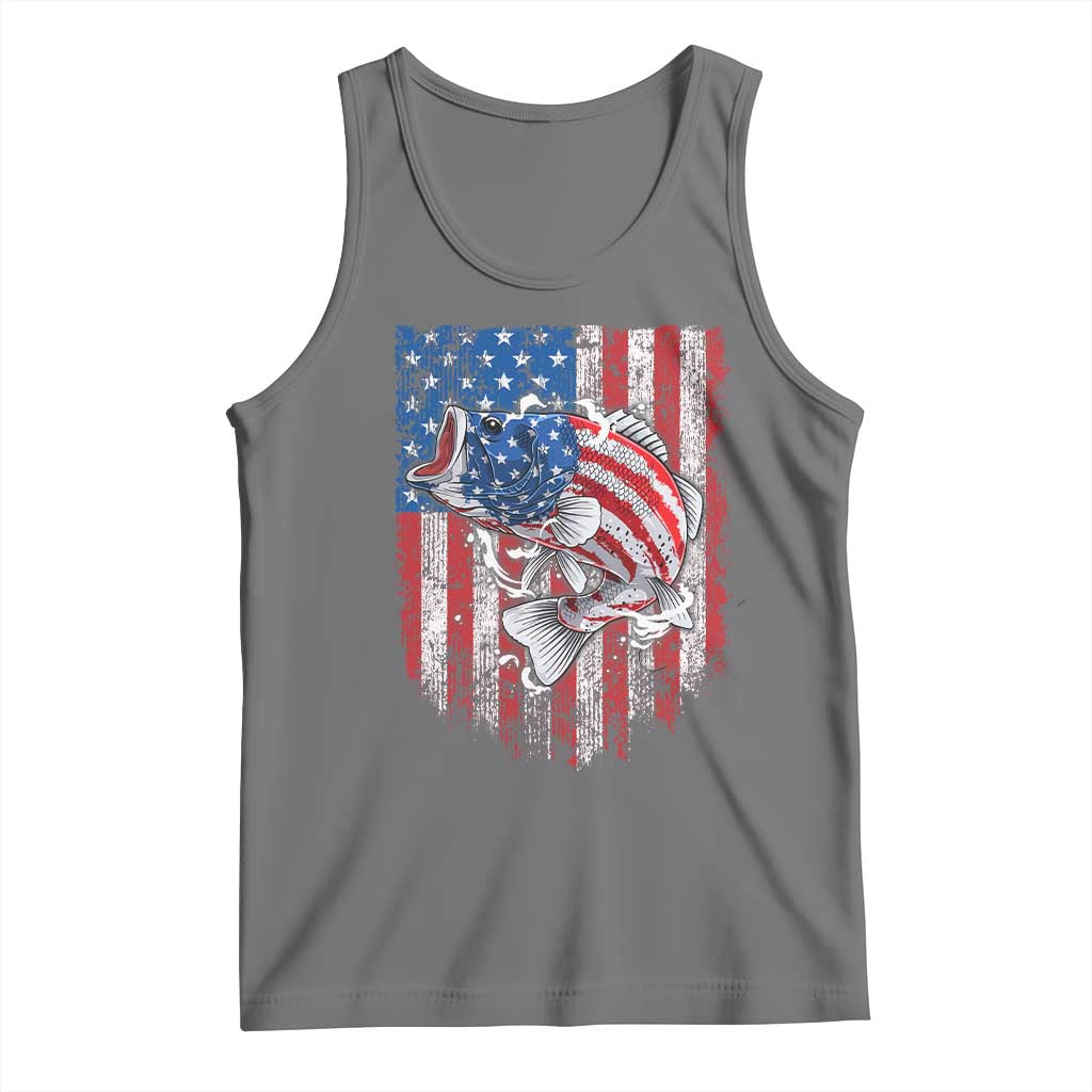 Funny Bass Fish Fishing Vintage American Flag Patriotic Tank Top TS11 Black Heather Print Your Wear