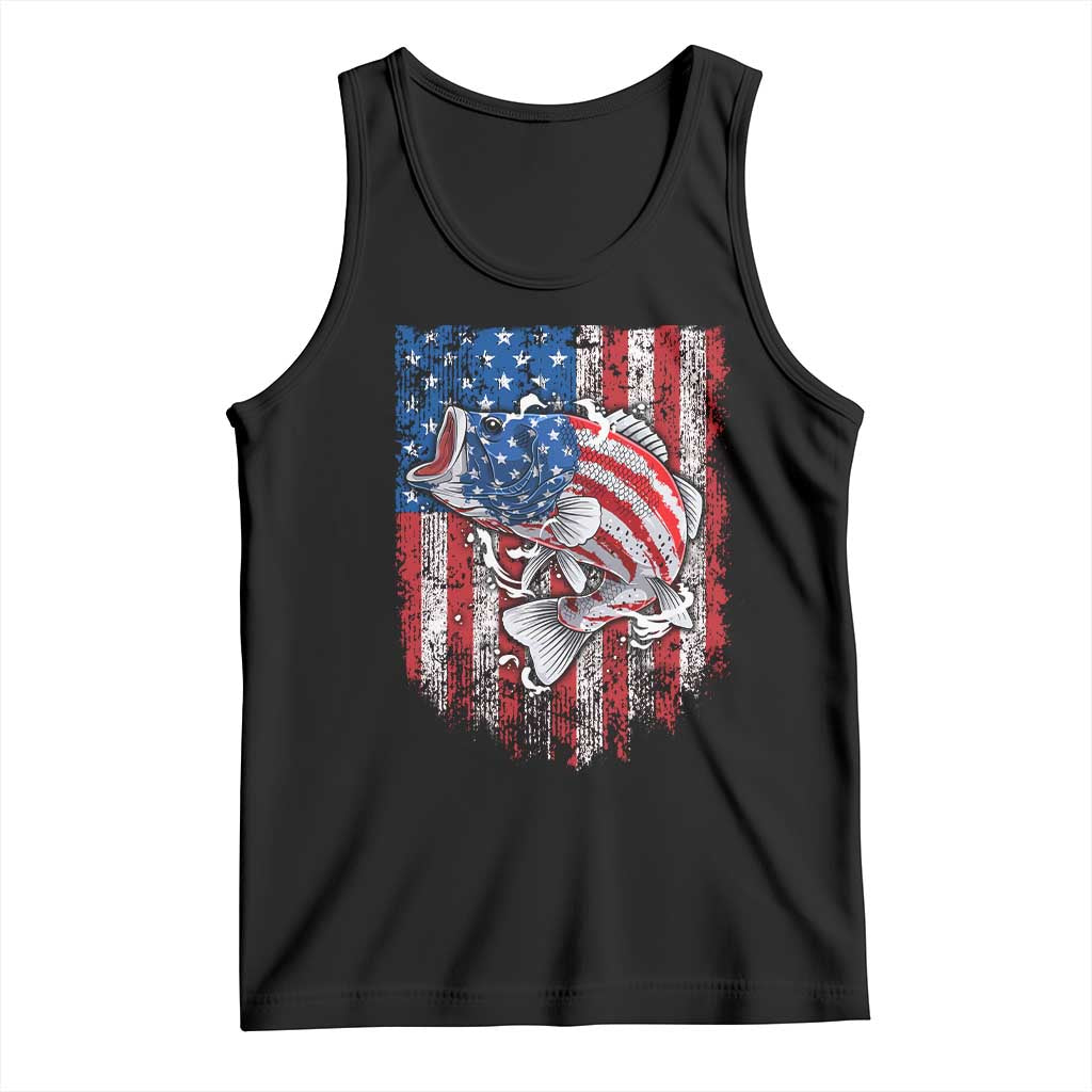 Funny Bass Fish Fishing Vintage American Flag Patriotic Tank Top TS11 Black Print Your Wear
