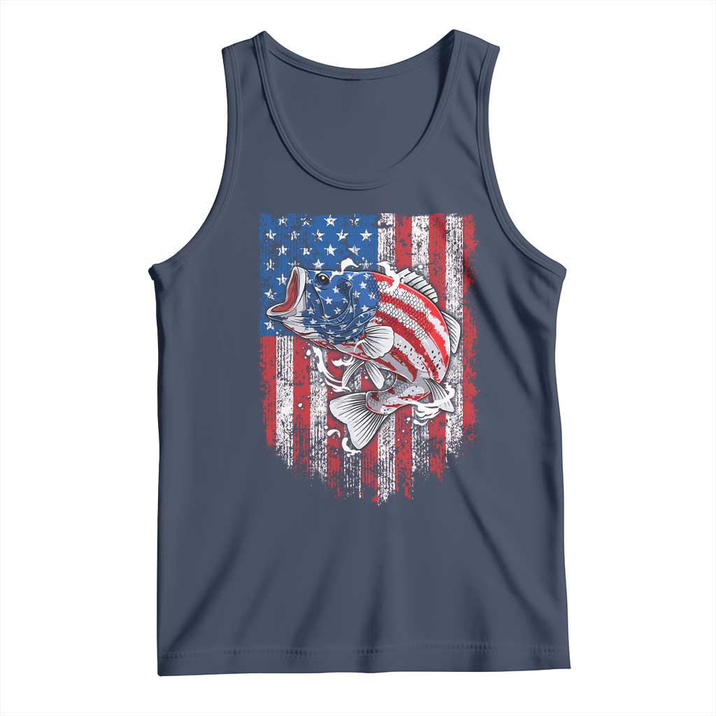 Funny Bass Fish Fishing Vintage American Flag Patriotic Tank Top TS11 Navy Print Your Wear