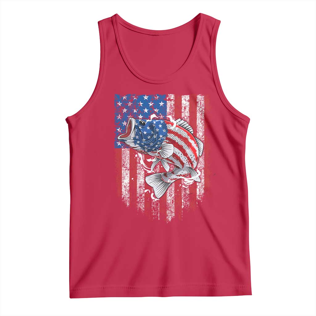 Funny Bass Fish Fishing Vintage American Flag Patriotic Tank Top TS11 Red Print Your Wear