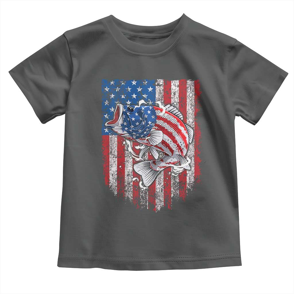Funny Bass Fish Fishing Vintage American Flag Patriotic Toddler T Shirt TS11 Dark Heather Print Your Wear
