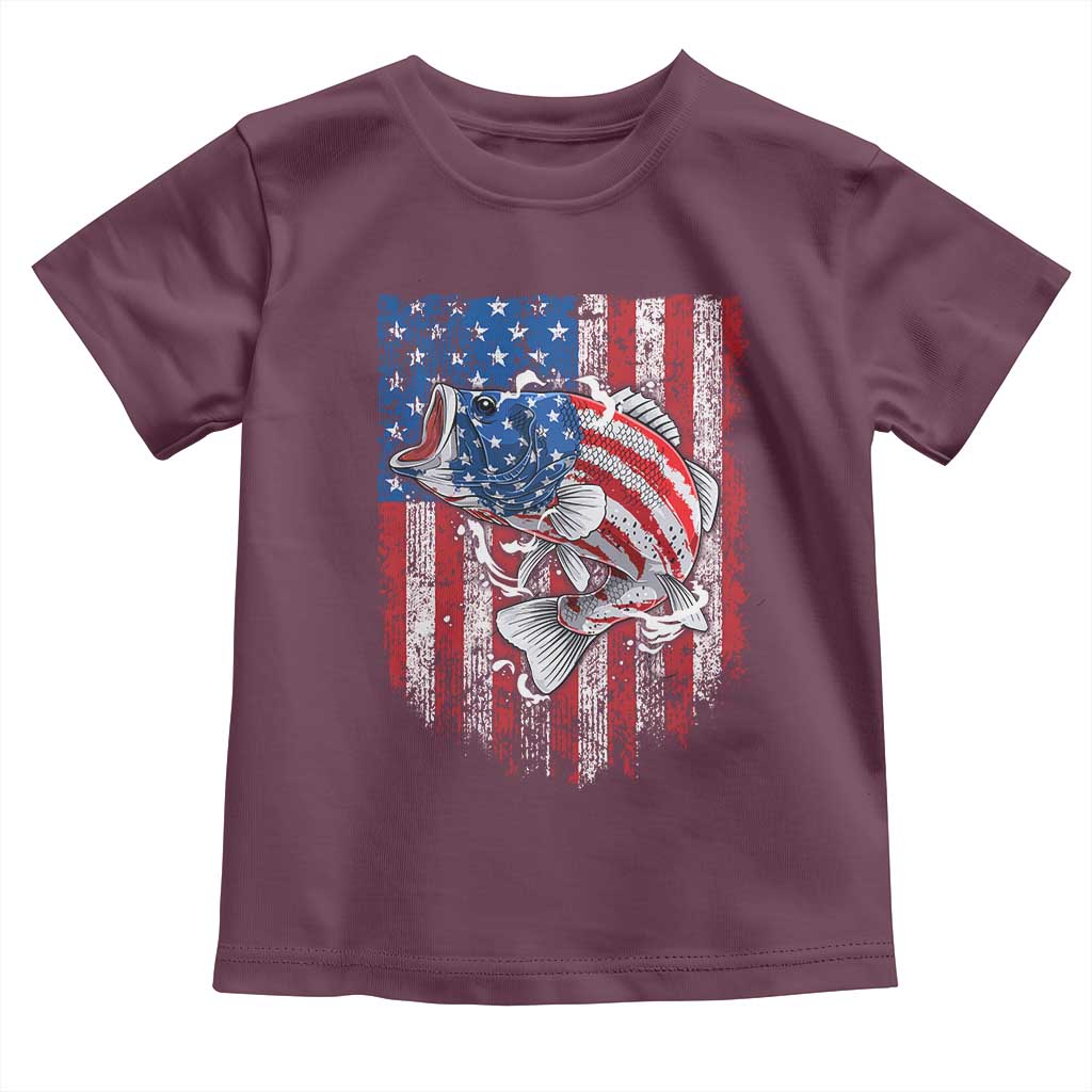 Funny Bass Fish Fishing Vintage American Flag Patriotic Toddler T Shirt TS11 Maroon Print Your Wear