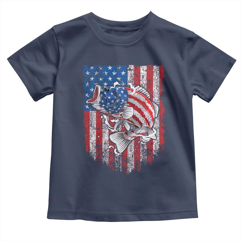 Funny Bass Fish Fishing Vintage American Flag Patriotic Toddler T Shirt TS11 Navy Print Your Wear