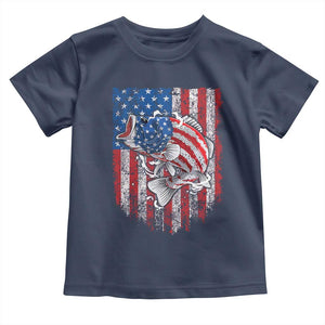 Funny Bass Fish Fishing Vintage American Flag Patriotic Toddler T Shirt TS11 Navy Print Your Wear