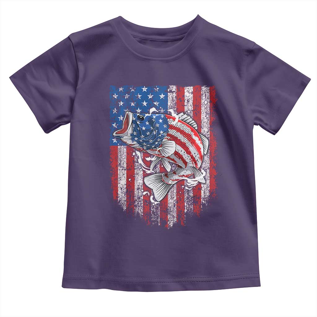 Funny Bass Fish Fishing Vintage American Flag Patriotic Toddler T Shirt TS11 Purple Print Your Wear