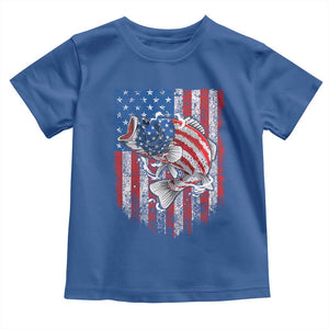 Funny Bass Fish Fishing Vintage American Flag Patriotic Toddler T Shirt TS11 Royal Blue Print Your Wear