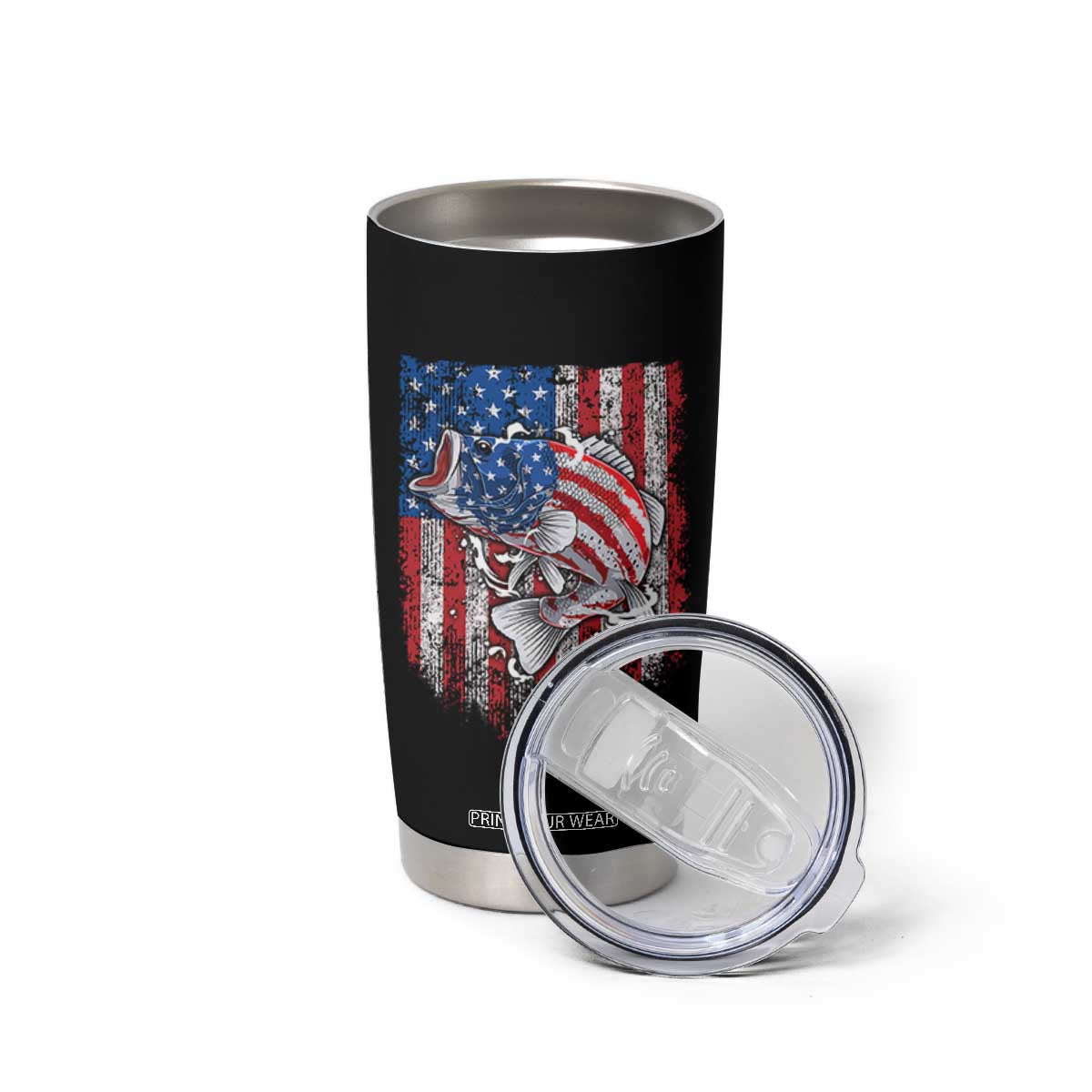 Funny Bass Fish Fishing Vintage American Flag Patriotic Tumbler Cup TS11 Print Your Wear