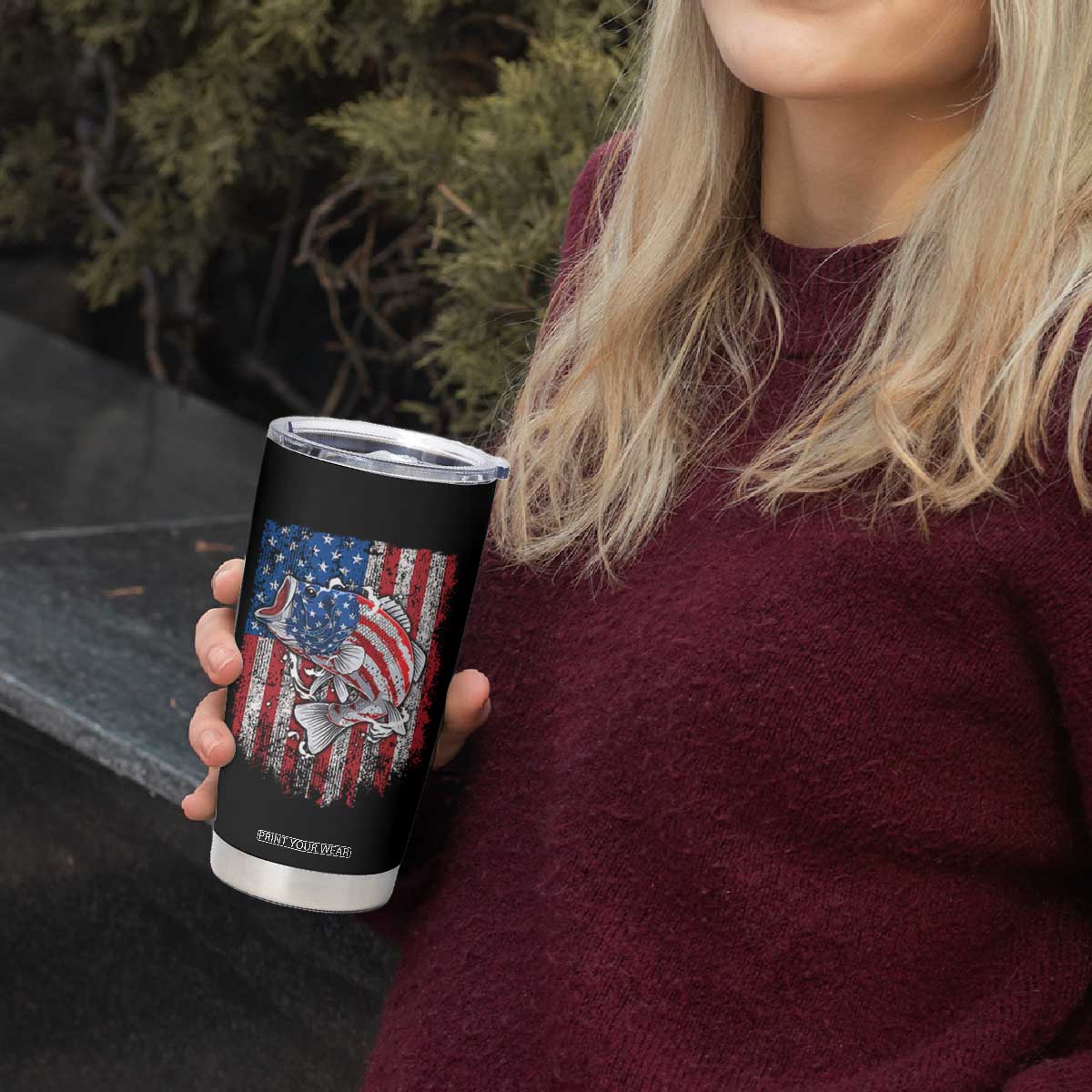 Funny Bass Fish Fishing Vintage American Flag Patriotic Tumbler Cup TS11 Print Your Wear