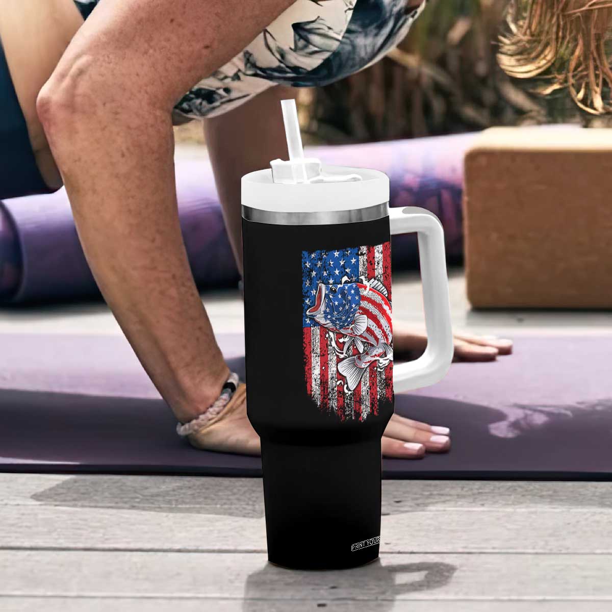 Funny Bass Fish Fishing Vintage American Flag Patriotic Tumbler With Handle TS11 Print Your Wear