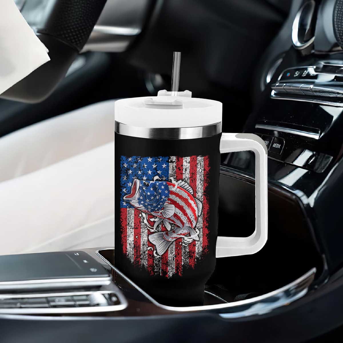 Funny Bass Fish Fishing Vintage American Flag Patriotic Tumbler With Handle TS11 Print Your Wear