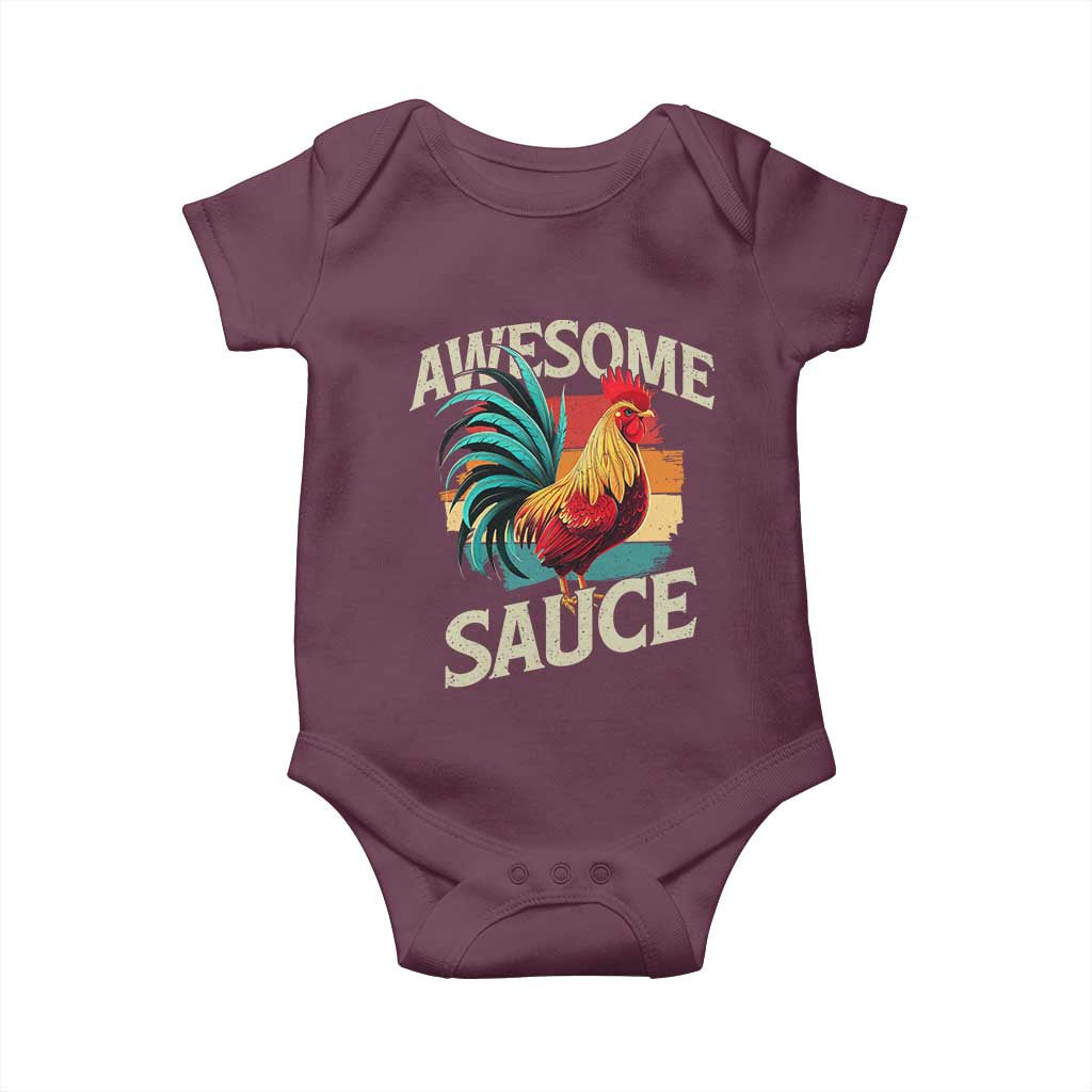 Funny Awesome Sauce Rooster Baby Onesie Vintage Retro Chicken TS11 Maroon Print Your Wear