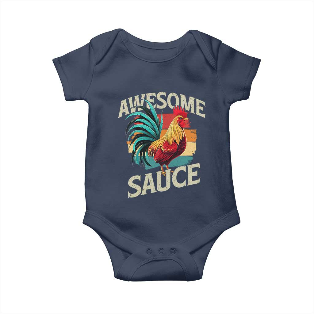 Funny Awesome Sauce Rooster Baby Onesie Vintage Retro Chicken TS11 Navy Print Your Wear