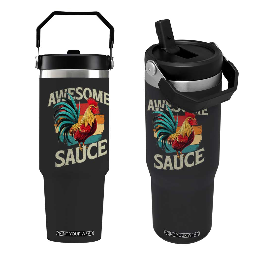 Funny Awesome Sauce Rooster Flip Straw Tumbler Vintage Retro Chicken TS11 One Size: 30 oz Black Print Your Wear