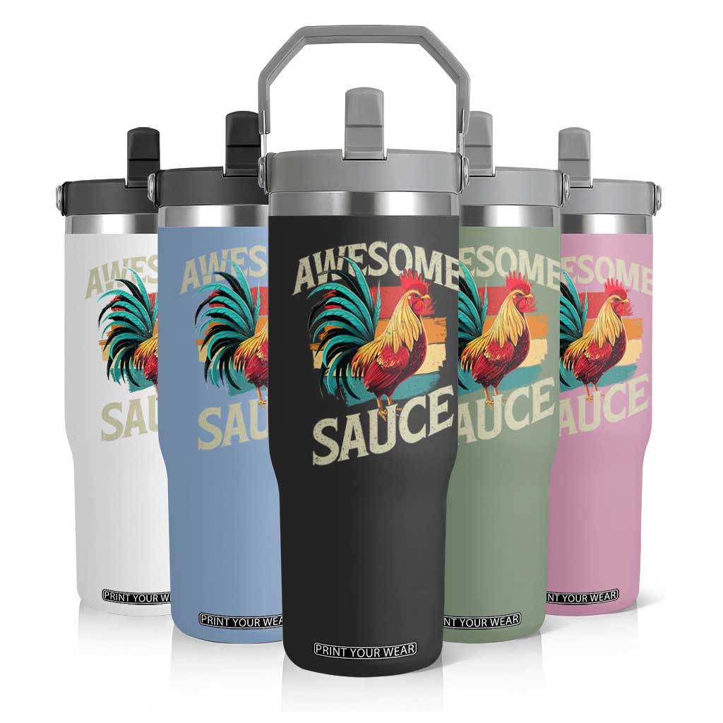 Funny Awesome Sauce Rooster Flip Straw Tumbler Vintage Retro Chicken TS11 Print Your Wear
