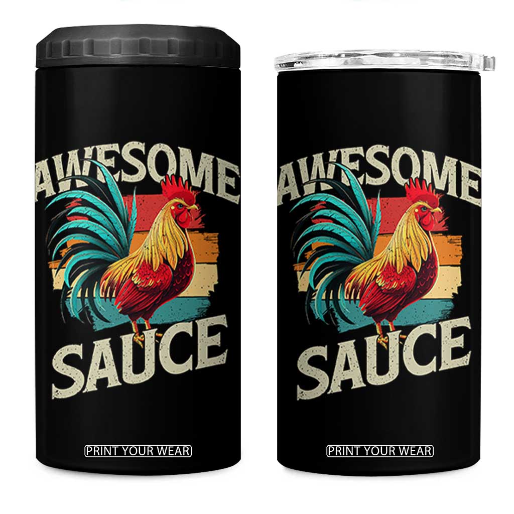 Funny Awesome Sauce Rooster 4 in 1 Can Cooler Tumbler Vintage Retro Chicken TS11 One Size: 16 oz Black Print Your Wear
