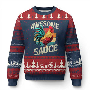 Funny Awesome Sauce Rooster Ugly Christmas Sweater Vintage Retro Chicken - Print Your Wear