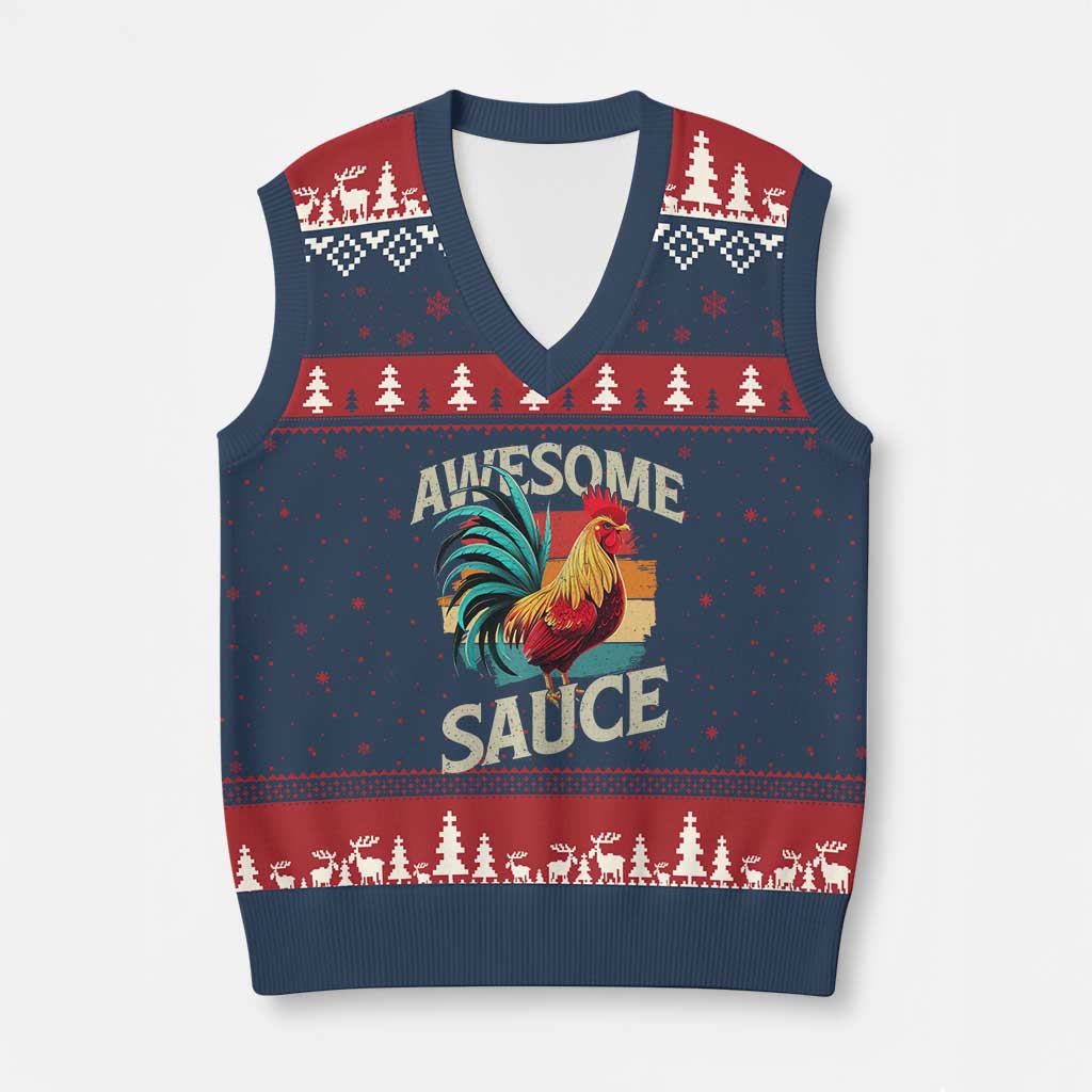 Funny Awesome Sauce Rooster V-Neck Knit Sweater Vest Vintage Retro Chicken TS11 Navy Red Print Your Wear