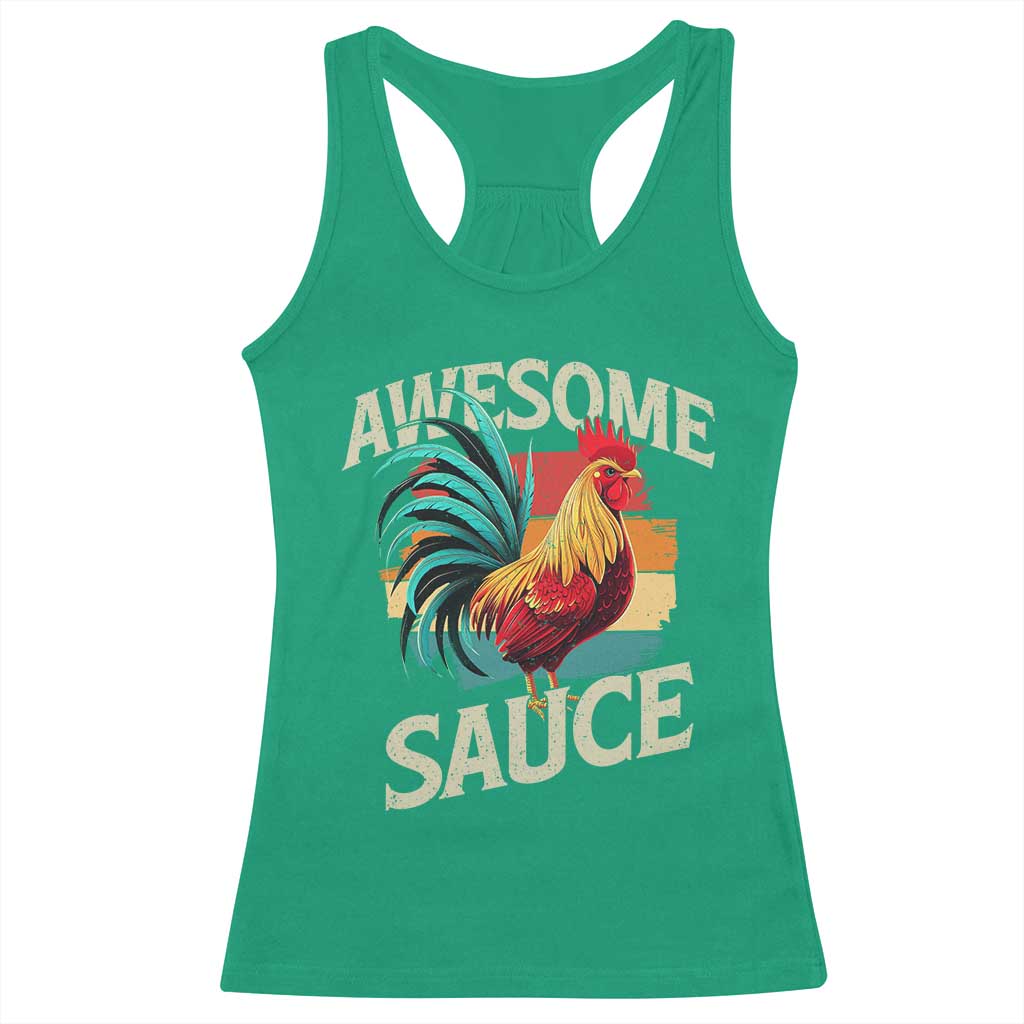 Funny Awesome Sauce Rooster Racerback Tank Top Vintage Retro Chicken TS11 Irish Green Print Your Wear