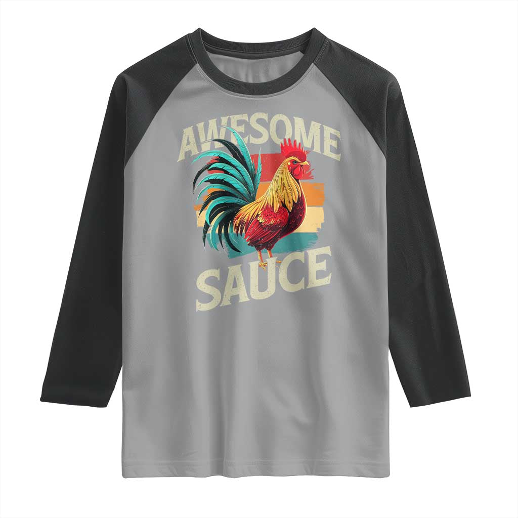 Funny Awesome Sauce Rooster Raglan Shirt Vintage Retro Chicken TS11 Sport Gray Black Print Your Wear