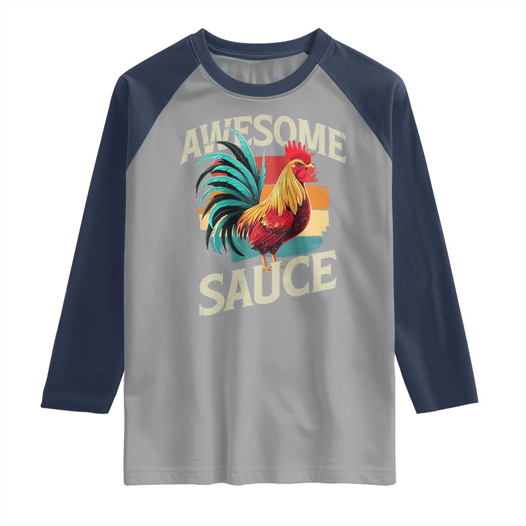 Funny Awesome Sauce Rooster Raglan Shirt Vintage Retro Chicken TS11 Sport Gray Navy Print Your Wear