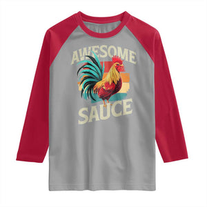 Funny Awesome Sauce Rooster Raglan Shirt Vintage Retro Chicken TS11 Sport Gray Red Print Your Wear