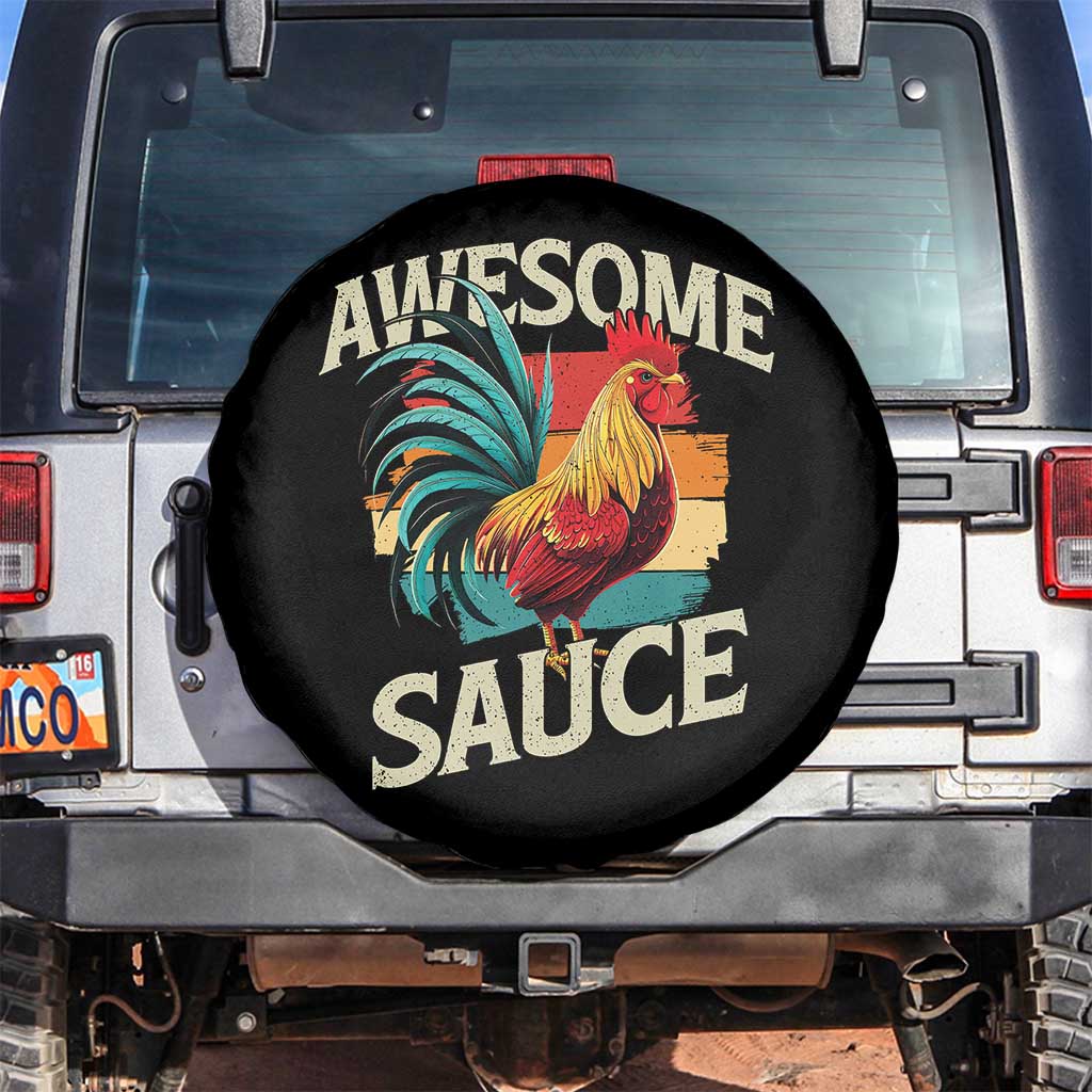 Funny Awesome Sauce Rooster Spare Tire Cover Vintage Retro Chicken TS11 No hole Black Print Your Wear