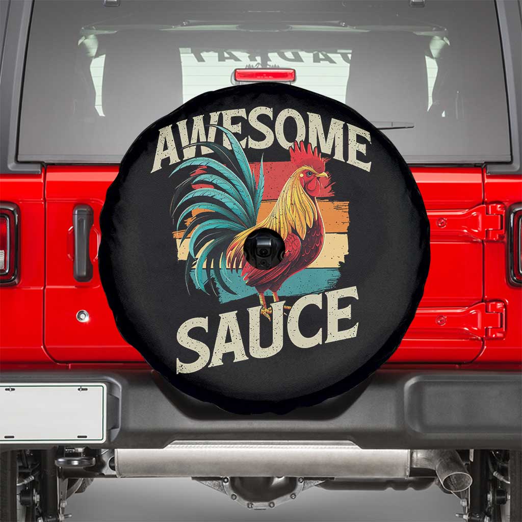 Funny Awesome Sauce Rooster Spare Tire Cover Vintage Retro Chicken TS11 Black Print Your Wear