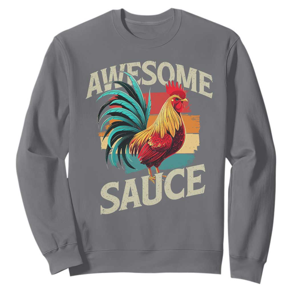 Funny Awesome Sauce Rooster Sweatshirt Vintage Retro Chicken TS11 Charcoal Print Your Wear