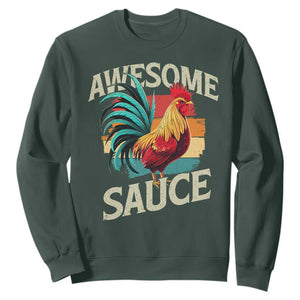 Funny Awesome Sauce Rooster Sweatshirt Vintage Retro Chicken TS11 Dark Forest Green Print Your Wear