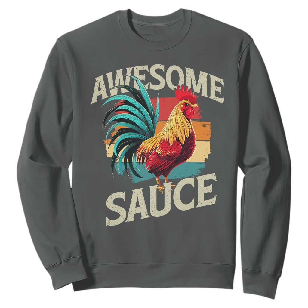 Funny Awesome Sauce Rooster Sweatshirt Vintage Retro Chicken TS11 Dark Heather Print Your Wear