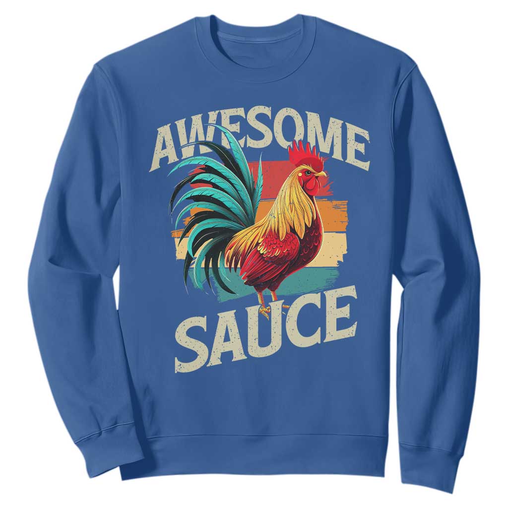 Funny Awesome Sauce Rooster Sweatshirt Vintage Retro Chicken TS11 Royal Blue Print Your Wear