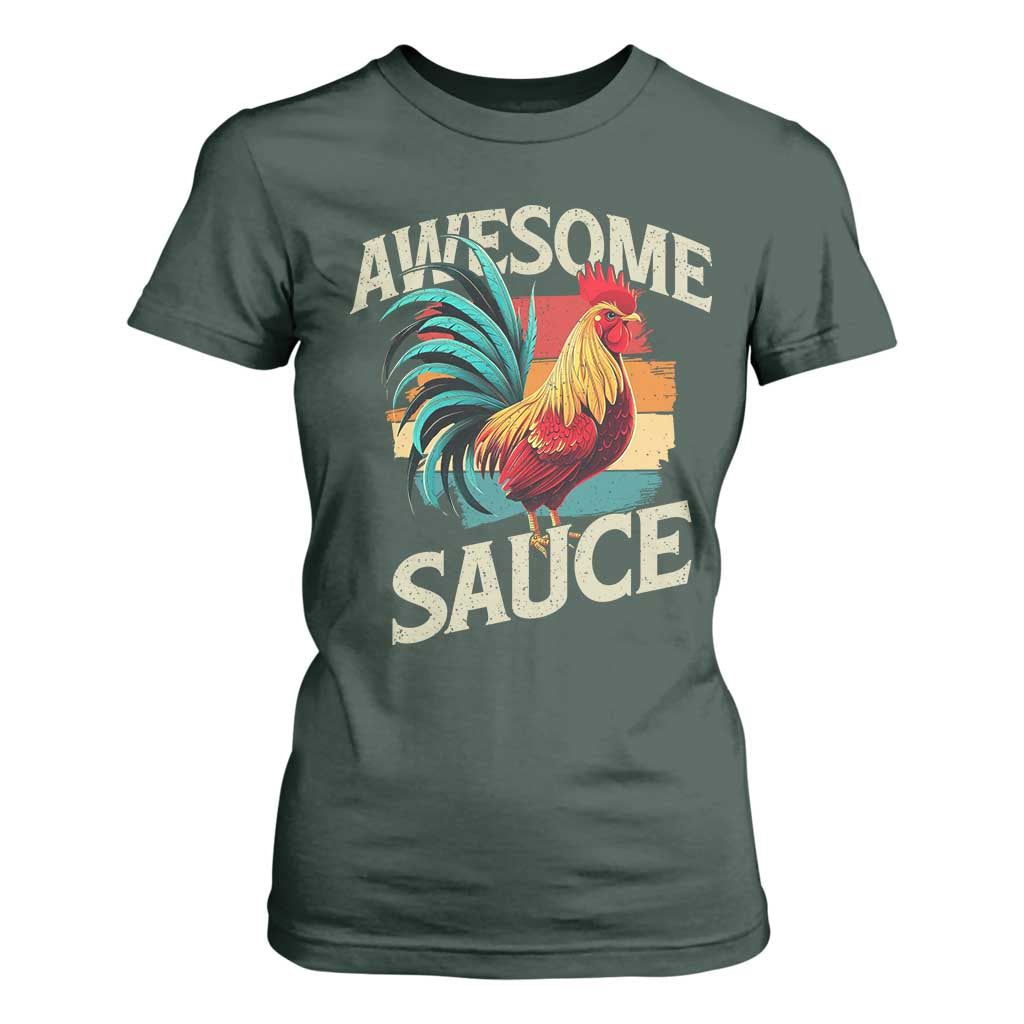 Funny Awesome Sauce Rooster T Shirt For Women Vintage Retro Chicken TS11 Dark Forest Green Print Your Wear