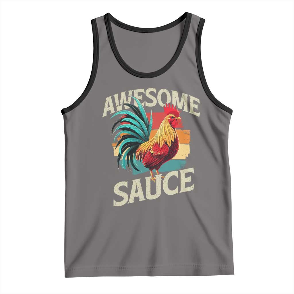 Funny Awesome Sauce Rooster Tank Top Vintage Retro Chicken TS11 Deep Heather Black Print Your Wear