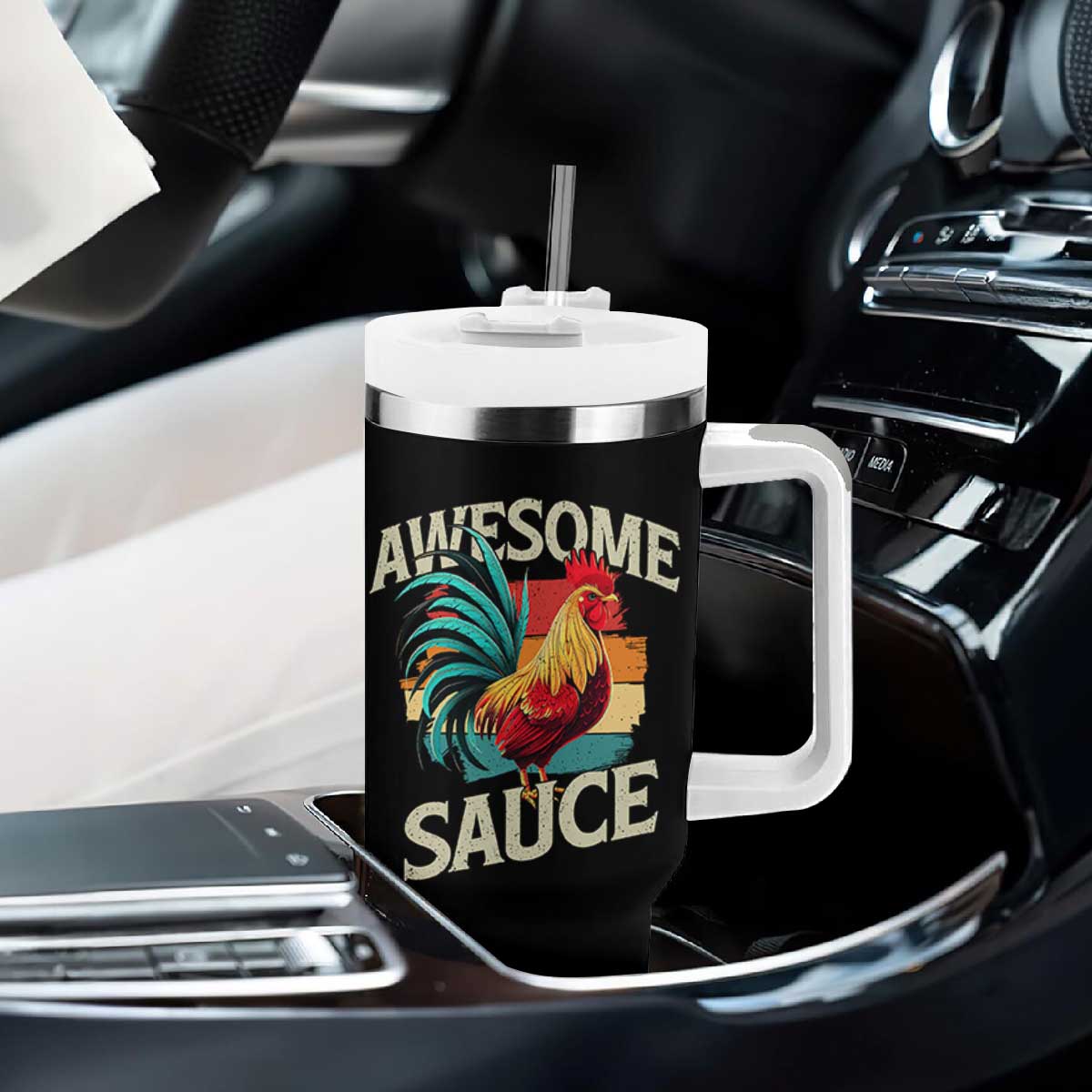 Funny Awesome Sauce Rooster Tumbler With Handle Vintage Retro Chicken TS11 Print Your Wear