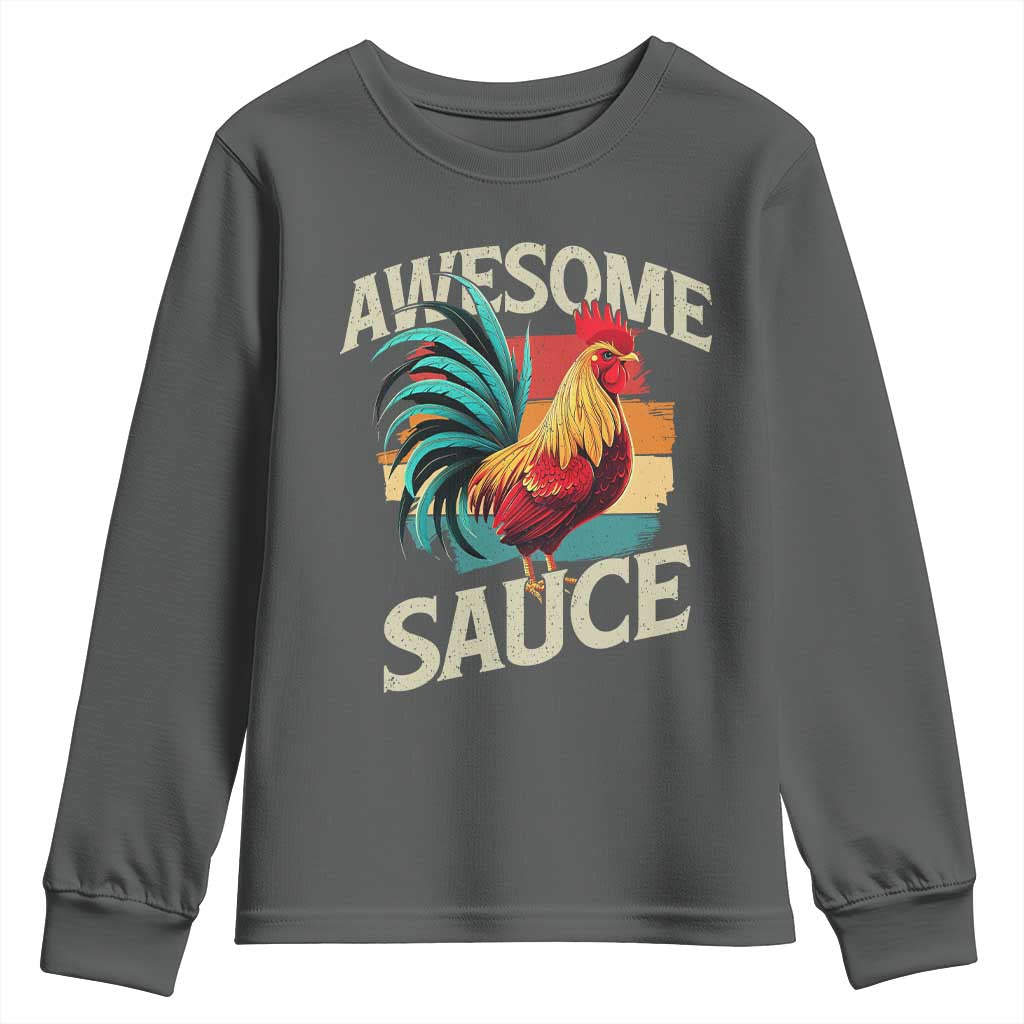 Funny Awesome Sauce Rooster Youth Sweatshirt Vintage Retro Chicken TS11 Dark Heather Print Your Wear