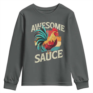 Funny Awesome Sauce Rooster Youth Sweatshirt Vintage Retro Chicken TS11 Dark Heather Print Your Wear