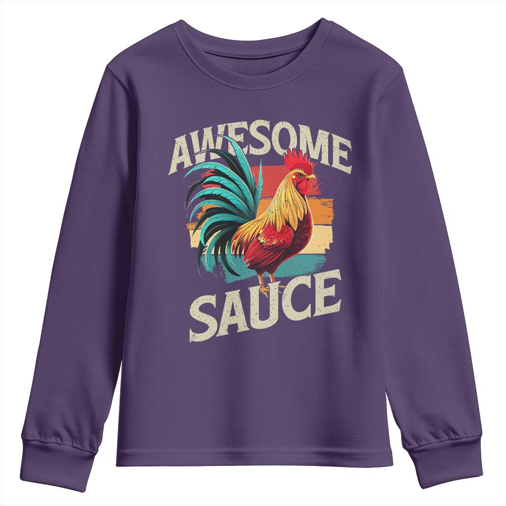 Funny Awesome Sauce Rooster Youth Sweatshirt Vintage Retro Chicken TS11 Purple Print Your Wear