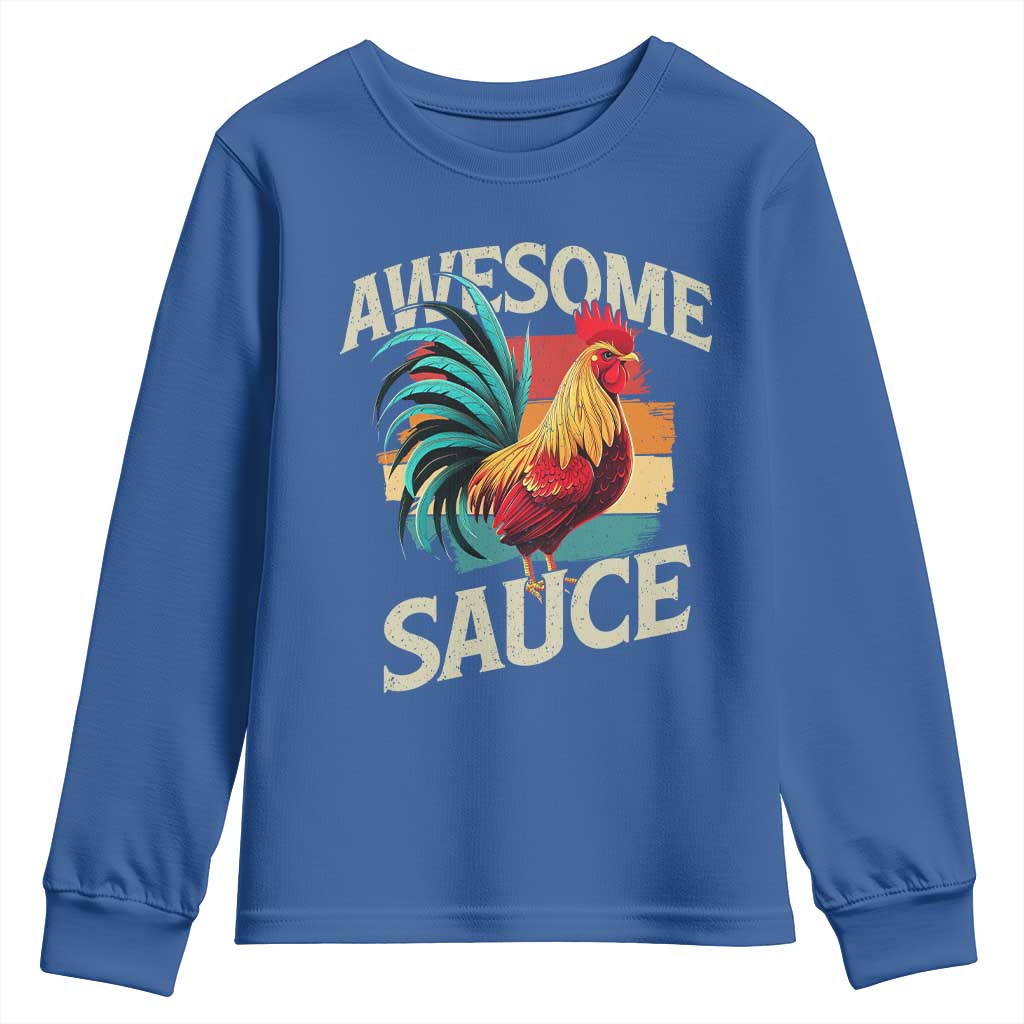 Funny Awesome Sauce Rooster Youth Sweatshirt Vintage Retro Chicken TS11 Royal Blue Print Your Wear