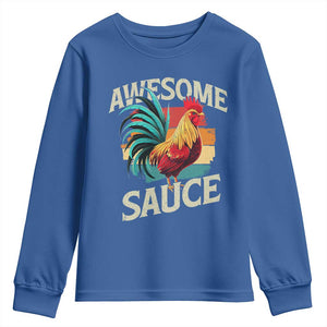 Funny Awesome Sauce Rooster Youth Sweatshirt Vintage Retro Chicken TS11 Royal Blue Print Your Wear