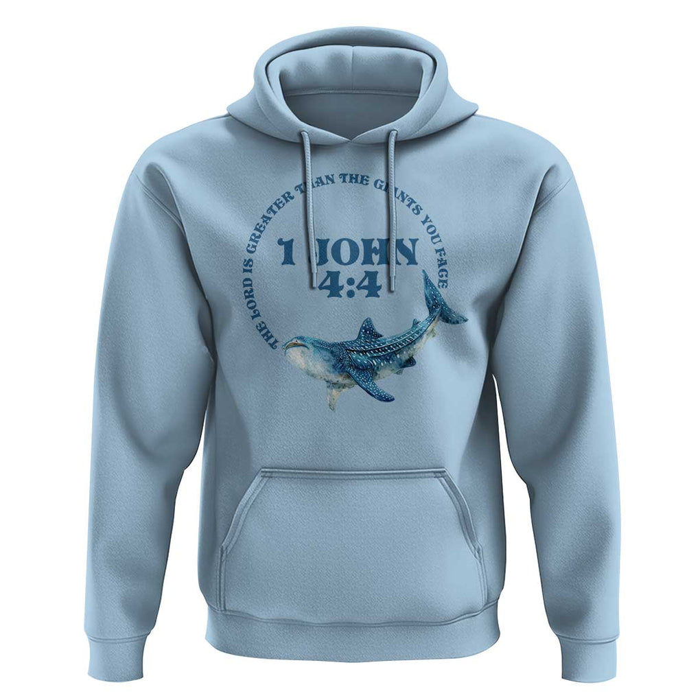 Whale Shark Lover Hoodie 1 John 4:4 Inspired Style Christian Aesthetic Ocean Animal TS11 Light Blue Print Your Wear