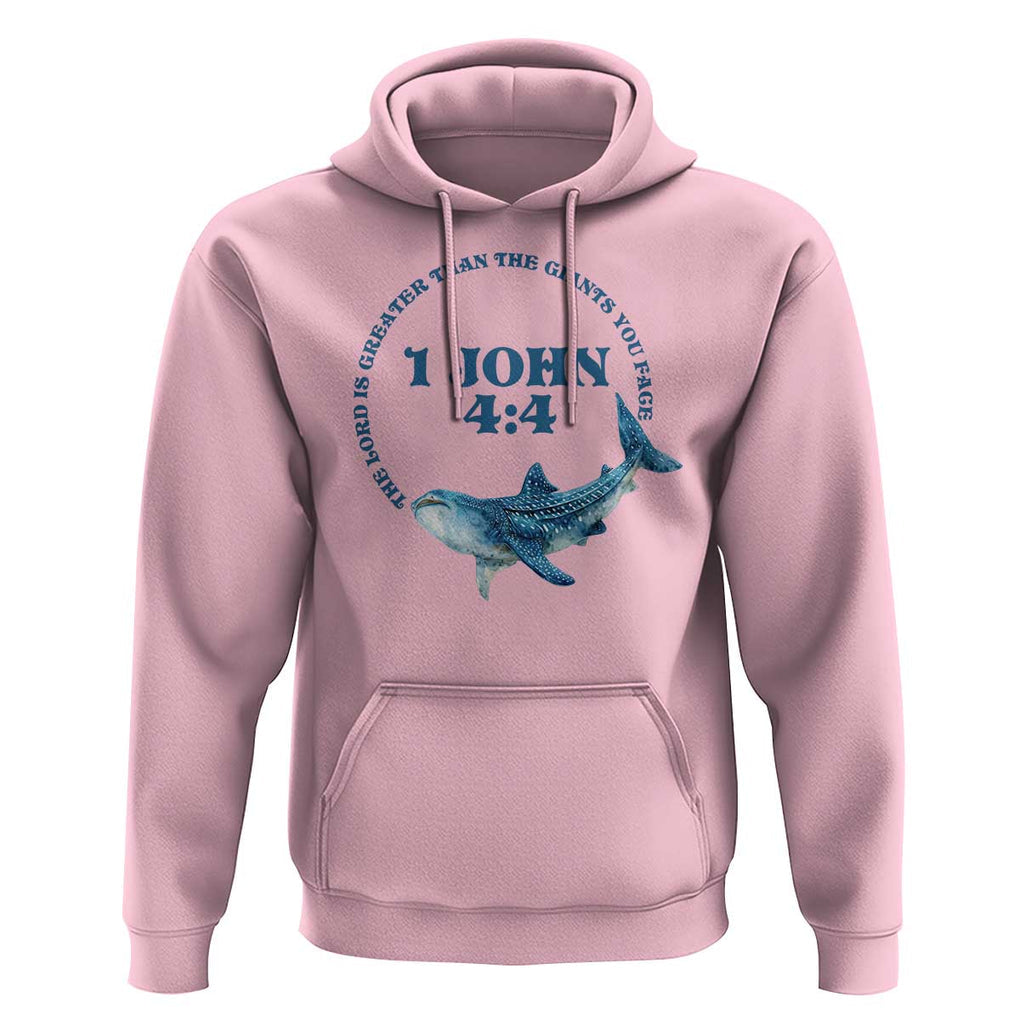 Whale Shark Lover Hoodie 1 John 4:4 Inspired Style Christian Aesthetic Ocean Animal TS11 Light Pink Print Your Wear