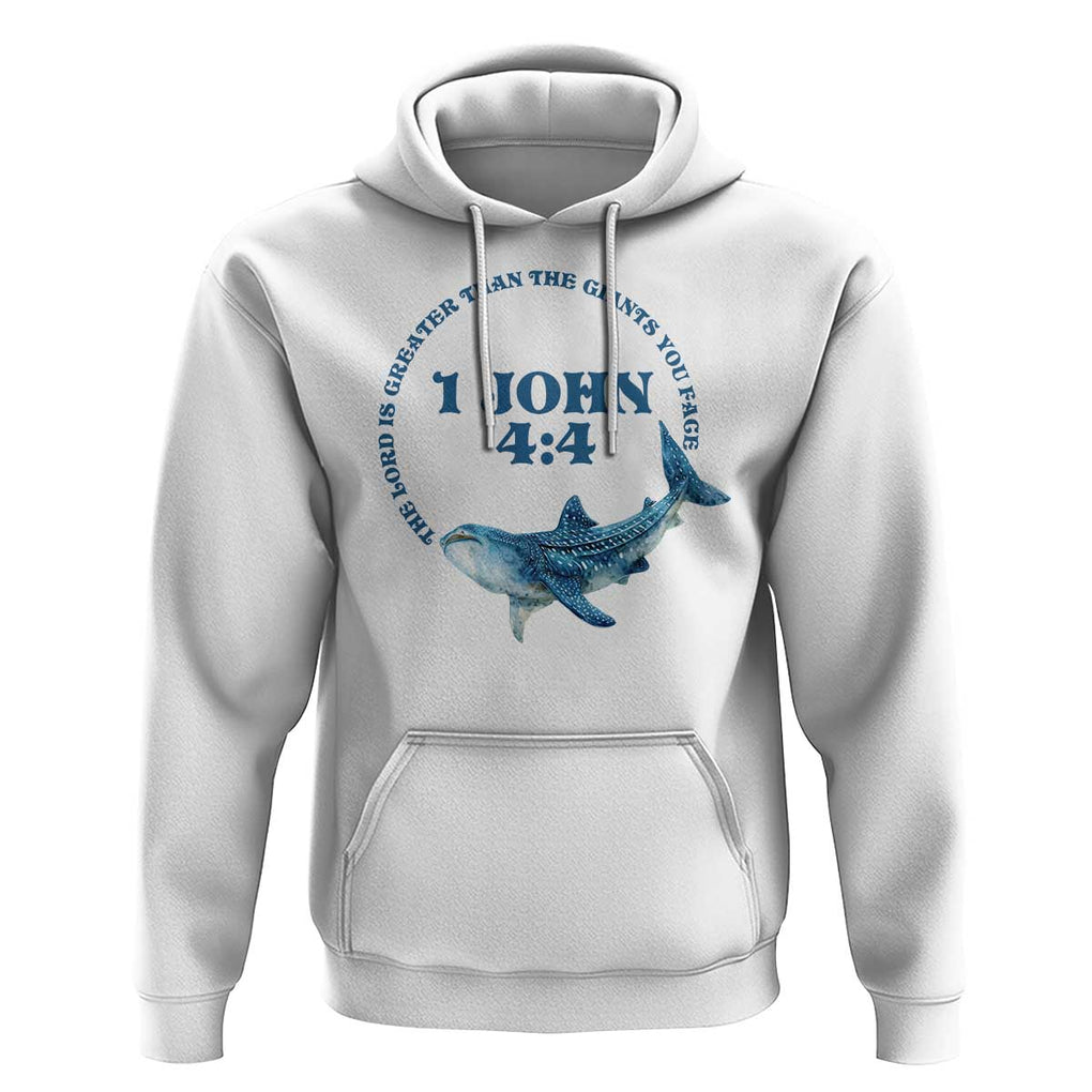 Whale Shark Lover Hoodie 1 John 4:4 Inspired Style Christian Aesthetic Ocean Animal TS11 White Print Your Wear