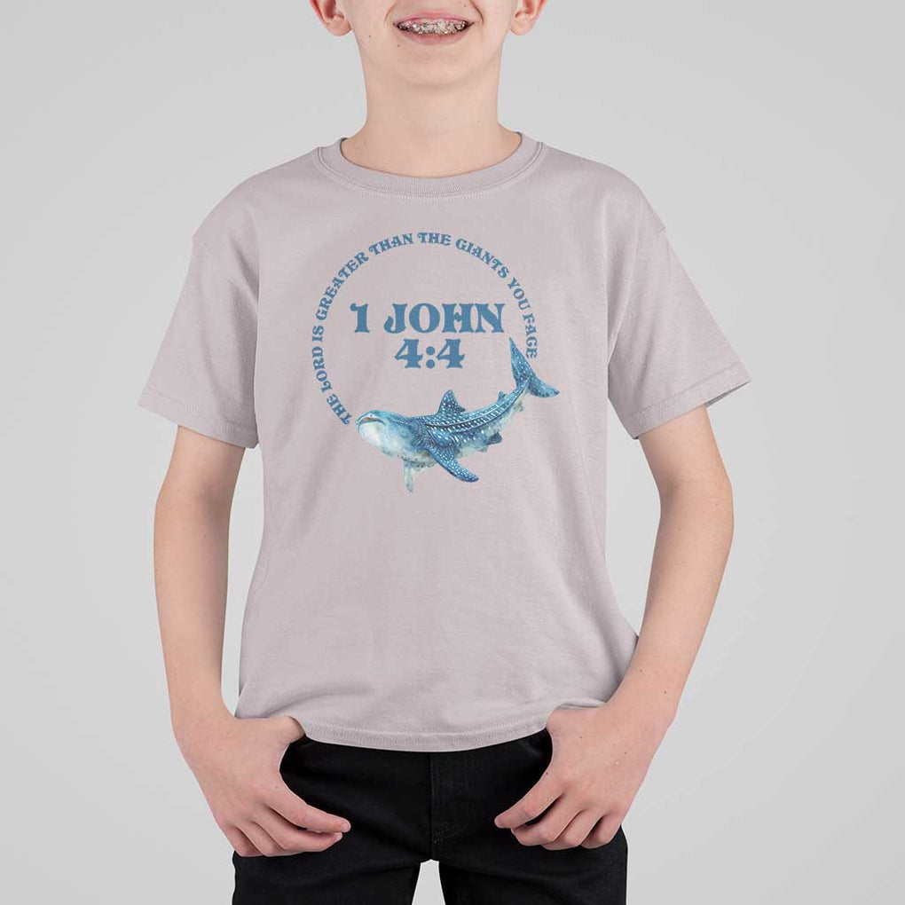 Whale Shark Lover T Shirt For Kid 1 John 4:4 Inspired Style Christian Aesthetic Ocean Animal TS11 Ice Gray Print Your Wear