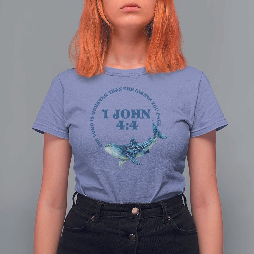 Whale Shark Lover T Shirt For Women 1 John 4:4 Inspired Style Christian Aesthetic Ocean Animal TS11 Violet Print Your Wear