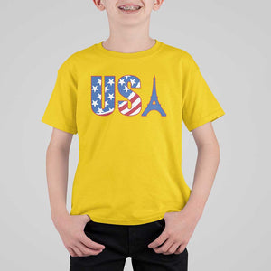 French-American Heritage Month T Shirt For Kid USA Eiffel Tower Paris Holiday Souvenir TS11 Daisy Print Your Wear