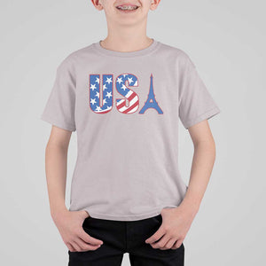 French-American Heritage Month T Shirt For Kid USA Eiffel Tower Paris Holiday Souvenir TS11 Ice Gray Print Your Wear