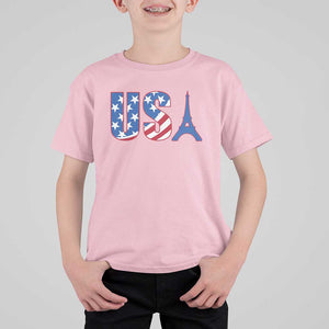 French-American Heritage Month T Shirt For Kid USA Eiffel Tower Paris Holiday Souvenir TS11 Light Pink Print Your Wear