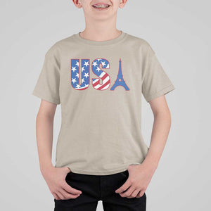 French-American Heritage Month T Shirt For Kid USA Eiffel Tower Paris Holiday Souvenir TS11 Sand Print Your Wear