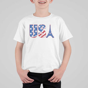 French-American Heritage Month T Shirt For Kid USA Eiffel Tower Paris Holiday Souvenir TS11 White Print Your Wear